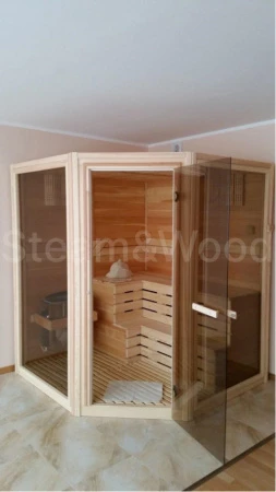 Четырехместная угловая финская сауна Comfort из кедра